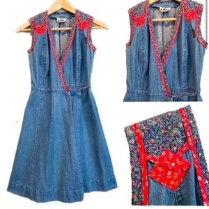 Vintage Boho Denim Dress - Western Cowgirl Patchwork